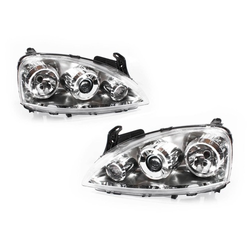 Set Headlights Clear PROJECTOR to suit Holden Barina XC 01-05 SRI Hatch