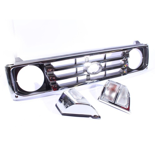 Chrome Grille & Clear Corner Lights to suit Toyota Landcruiser 99-07 Series 78 79 