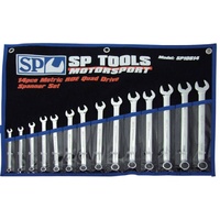 SP Tools 14pc Metric ROE Quad Drive Motorsport Spanner Set Ring & Open End 6-19m