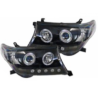 Headlights Angel Eye LED Halo DRL Black for Toyota Landcruiser 200 Series 07-15 