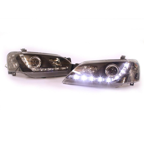 Headlights LED BLACK DRL Projector Altezza to suit Ford Falcon Fairmont BA BF 