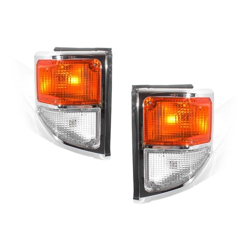 Pair Chrome Corner Indicator Lights Suits Toyota  99-07 Landcruiser 78/79 Series