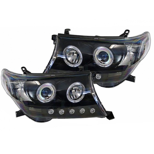 Headlights Angel Eye LED Halo DRL Black for Toyota Landcruiser 200 Series 07-15 